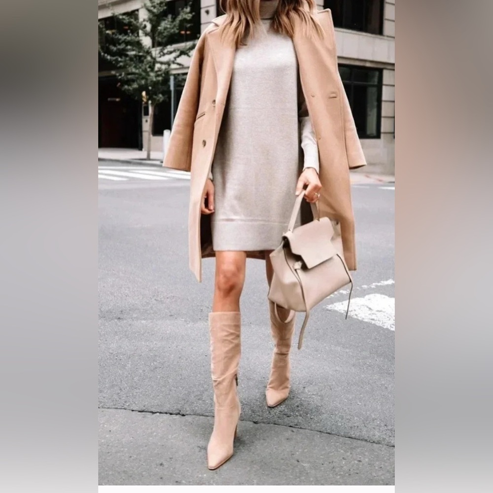 Everlane women's Turtleneck Sweater Dress in Light Brown